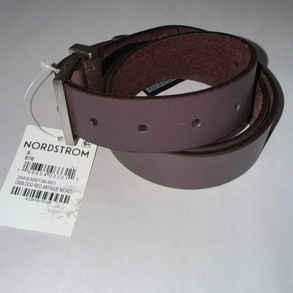 Allsaints men’s oxblood red antique nickel 3 piece belt set size small. NWT